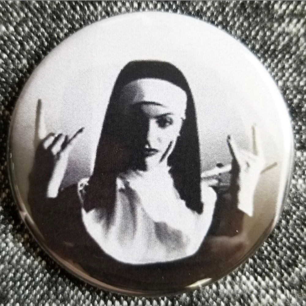 2.25 inch heavy metal nun button badge pin